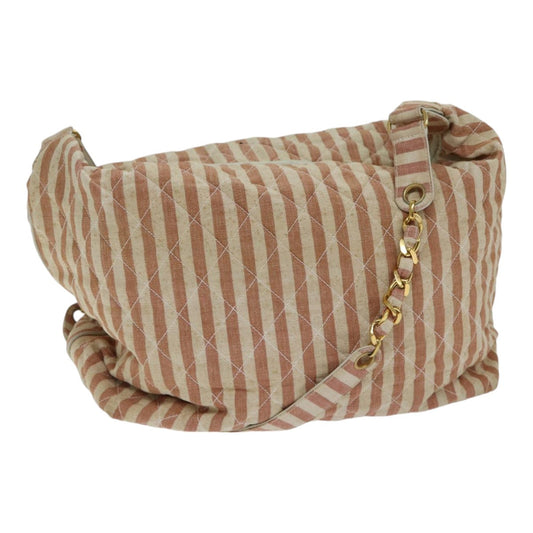 CHANEL Matelasse Chain Crash Shoulder Bag Canvas Red Gold CC bs17125