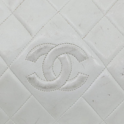CHANEL Matelasse Shoulder Bag Lamb Skin White Gold CC bs17156