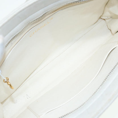 CHANEL Matelasse Shoulder Bag Lamb Skin White Gold CC bs17156