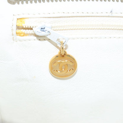 CHANEL Matelasse Shoulder Bag Lamb Skin White Gold CC bs17156
