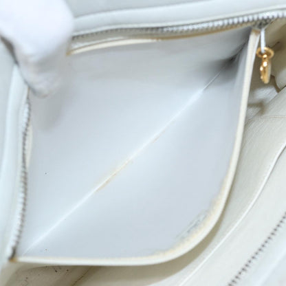 CHANEL Matelasse Shoulder Bag Lamb Skin White Gold CC bs17156