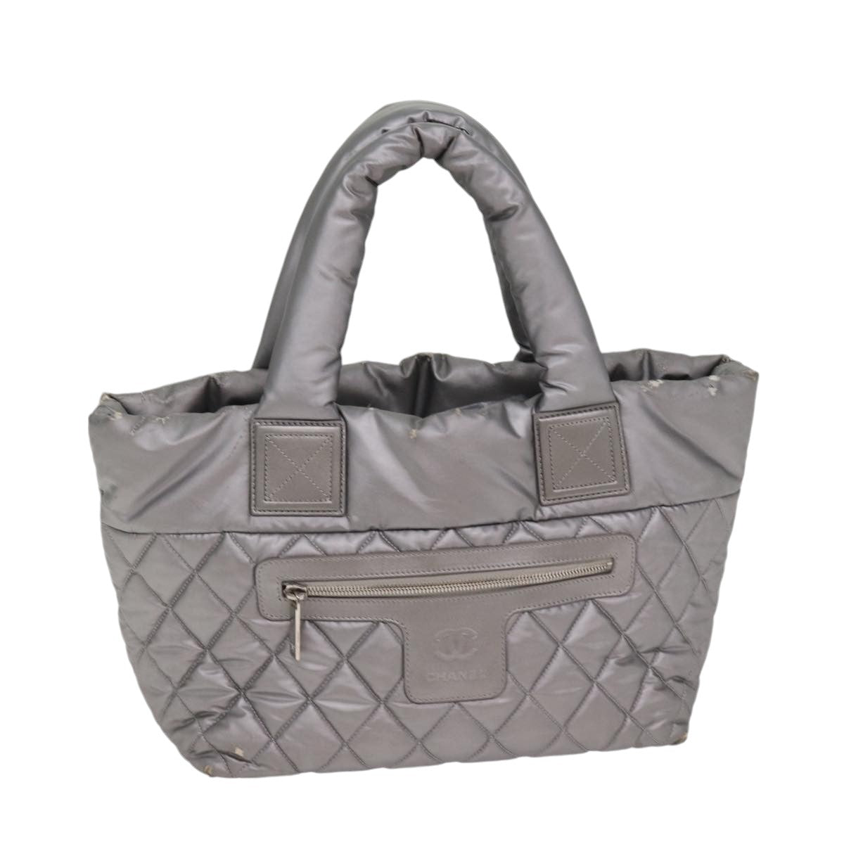 CHANEL Cococoon Tote Bag Nylon Leather Silver CC bs17165