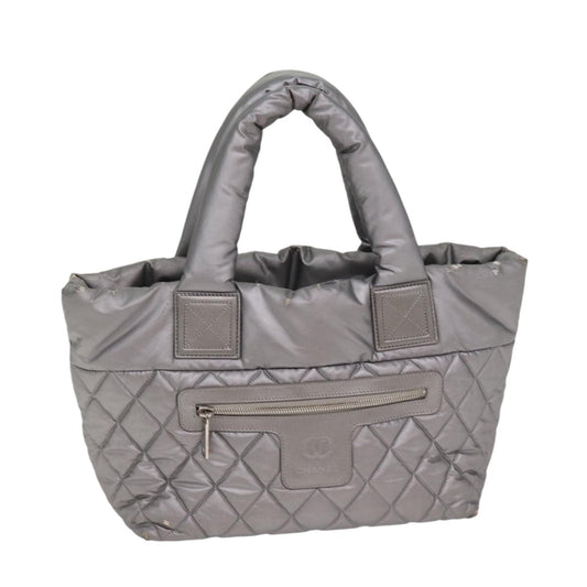 CHANEL Cococoon Tote Bag Nylon Leather Silver CC bs17165