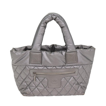 CHANEL Cococoon Tote Bag Nylon Leather Silver CC bs17165