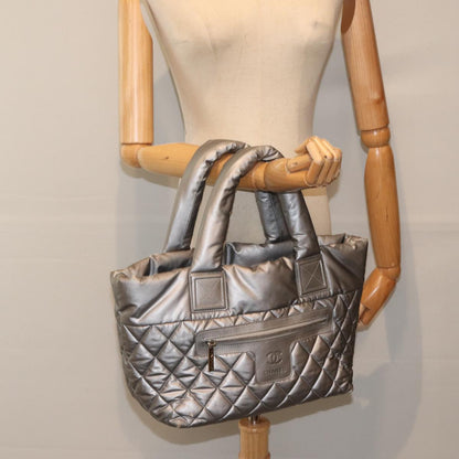 CHANEL Cococoon Tote Bag Nylon Leather Silver CC bs17165