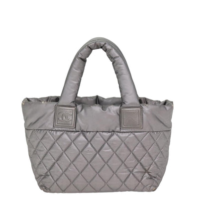 CHANEL Cococoon Tote Bag Nylon Leather Silver CC bs17165