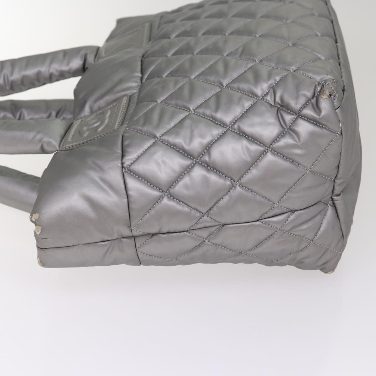 CHANEL Cococoon Tote Bag Nylon Leather Silver CC bs17165
