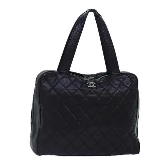 CHANEL Matelasse Hand Bag Caviar Skin Black Silver CC bs17167