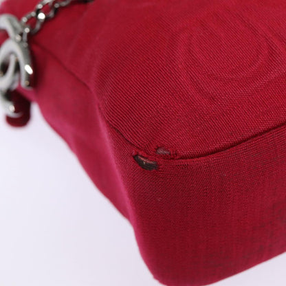 CHANEL Matelasse Chain Shoulder Bag Cotton Red Silver CC bs17224