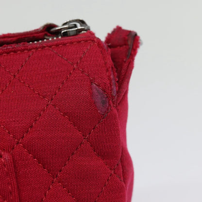 CHANEL Matelasse Chain Shoulder Bag Cotton Red Silver CC bs17224