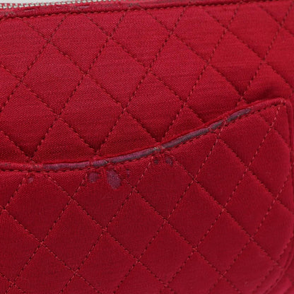 CHANEL Matelasse Chain Shoulder Bag Cotton Red Silver CC bs17224
