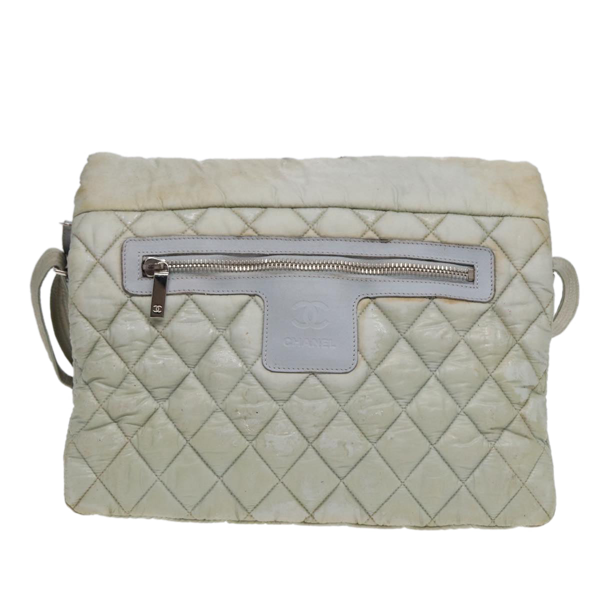 CHANEL Small Messenger Cococoon Shoulder Bag Nylon Gray Silver CC bs17253