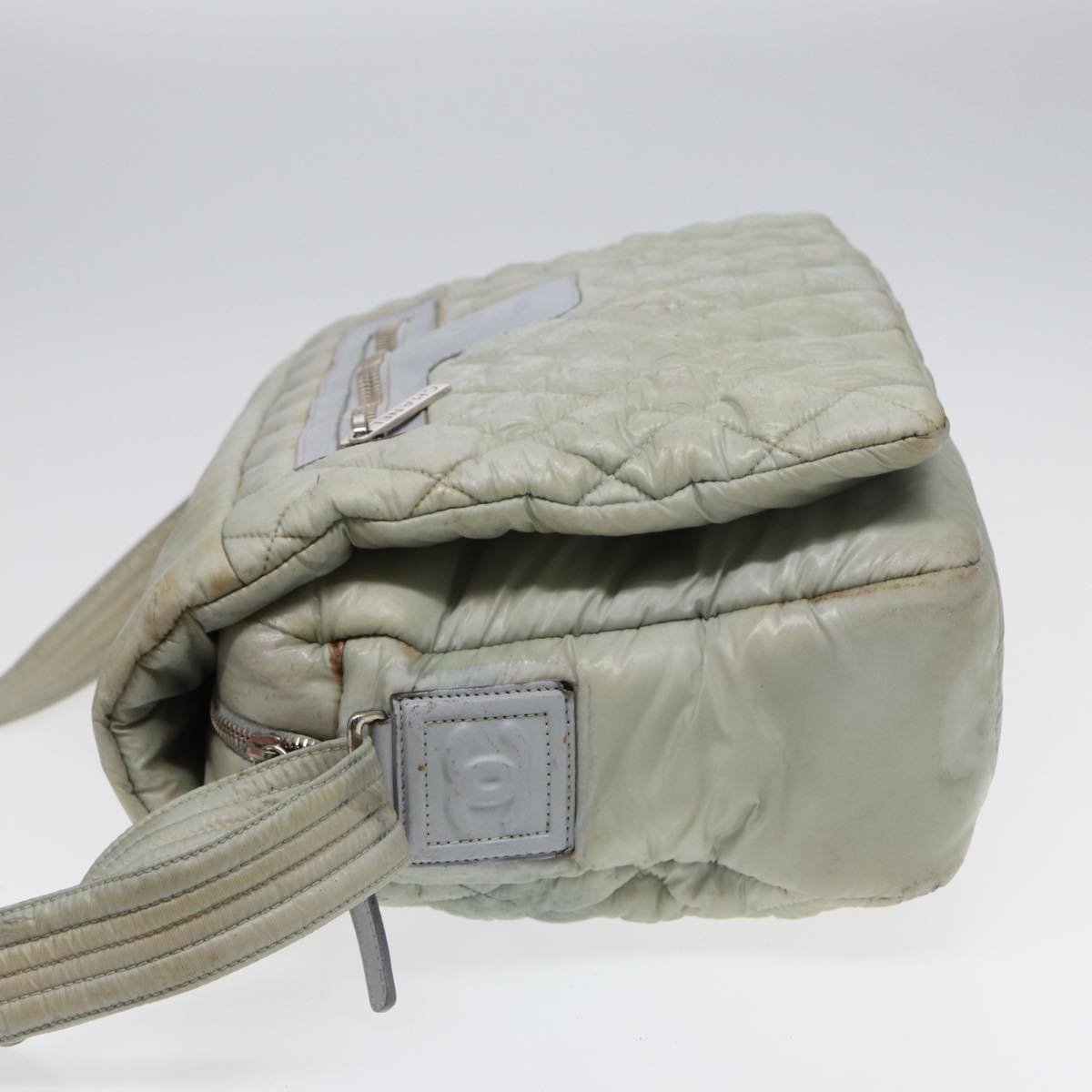 CHANEL Small Messenger Cococoon Shoulder Bag Nylon Gray Silver CC bs17253