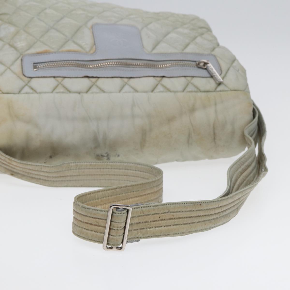 CHANEL Small Messenger Cococoon Shoulder Bag Nylon Gray Silver CC bs17253