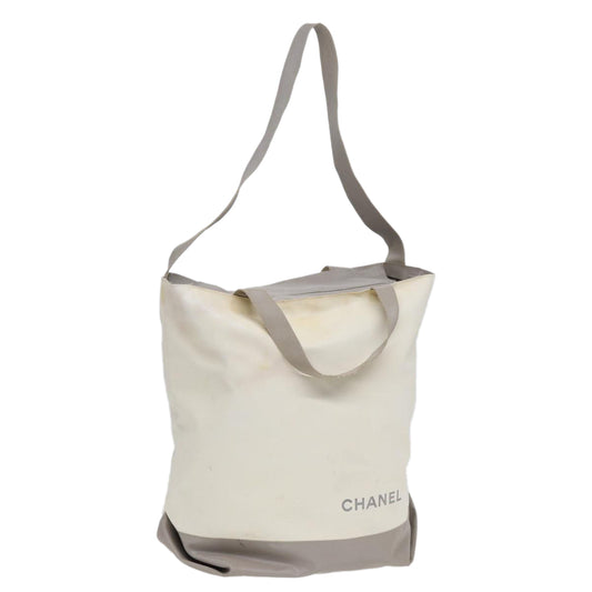 CHANEL Tote Bag Nylon 2way White Silver CC bs17286