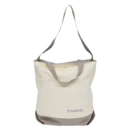 CHANEL Tote Bag Nylon 2way White Silver CC bs17286