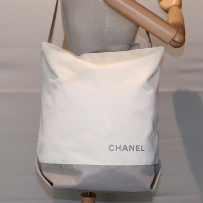 CHANEL Tote Bag Nylon 2way White Silver CC bs17286