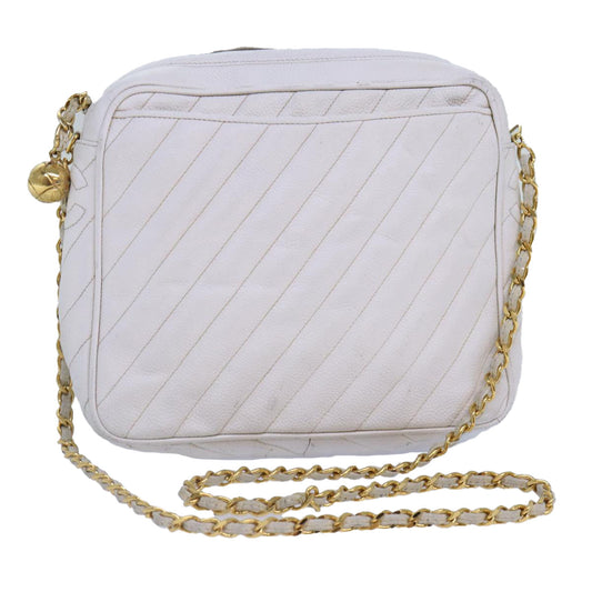 CHANEL Mademoiselle Chain Shoulder Bag Caviar Skin White Gold CC bs17332