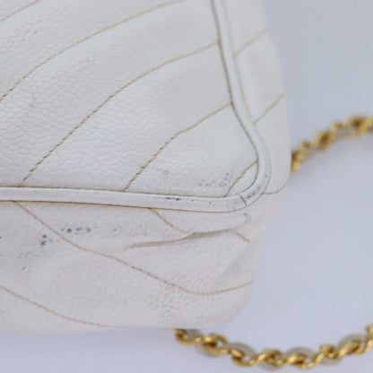 CHANEL Mademoiselle Chain Shoulder Bag Caviar Skin White Gold CC bs17332