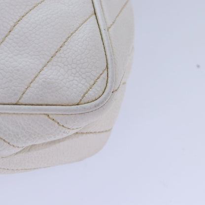 CHANEL Mademoiselle Chain Shoulder Bag Caviar Skin White Gold CC bs17332