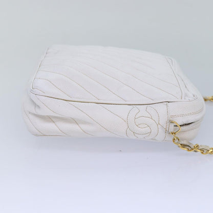 CHANEL Mademoiselle Chain Shoulder Bag Caviar Skin White Gold CC bs17332