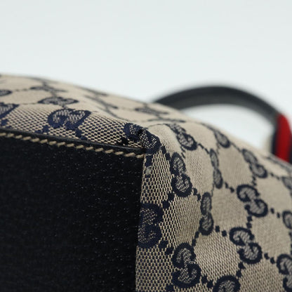 GUCCI GG Canvas Sherry Line Tote Bag Red Navy Silver 131228  bs17358