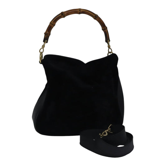 GUCCI Bamboo Hand Bag Suede 2way Black  bs17369