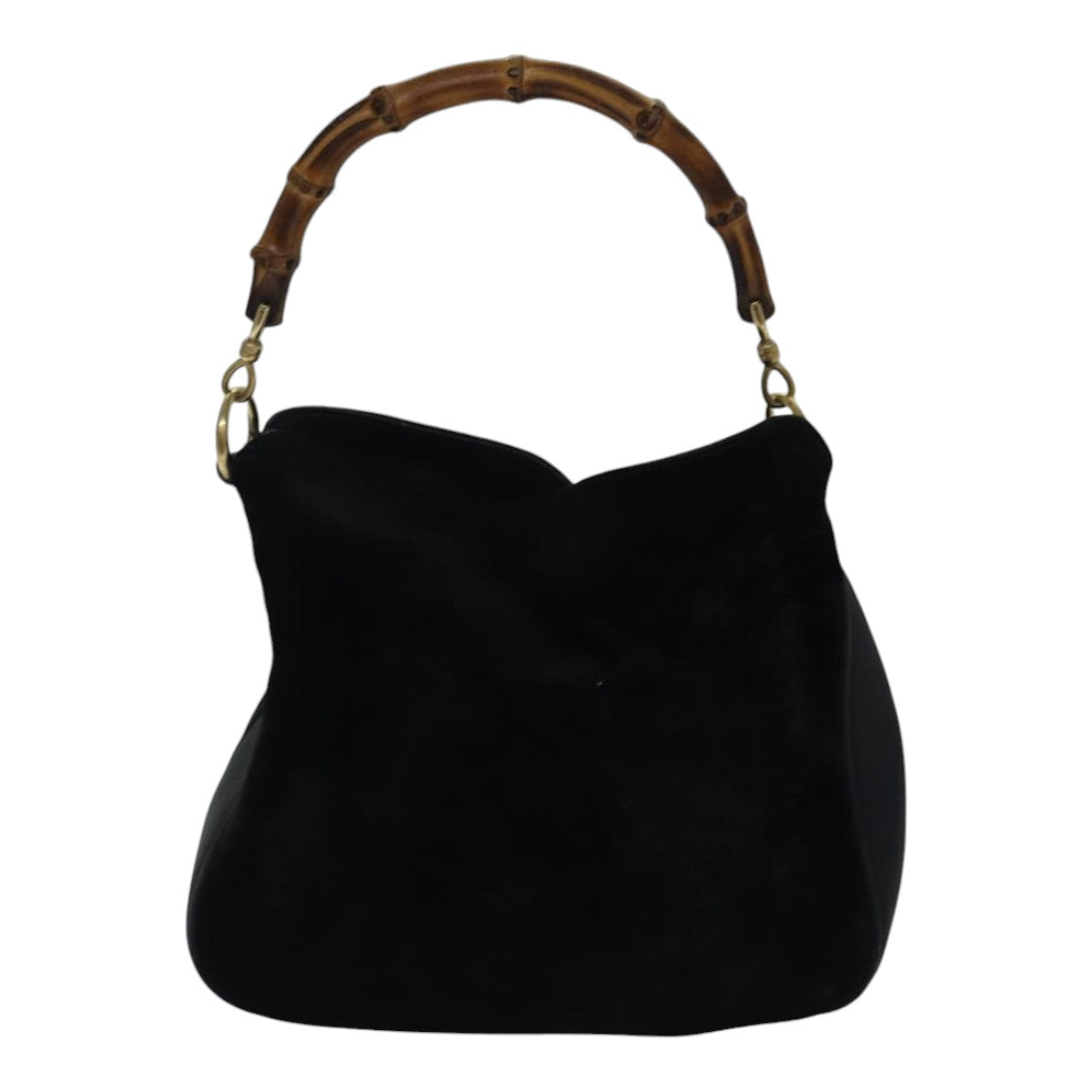 GUCCI Bamboo Hand Bag Suede 2way Black  bs17369