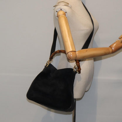 GUCCI Bamboo Hand Bag Suede 2way Black  bs17369