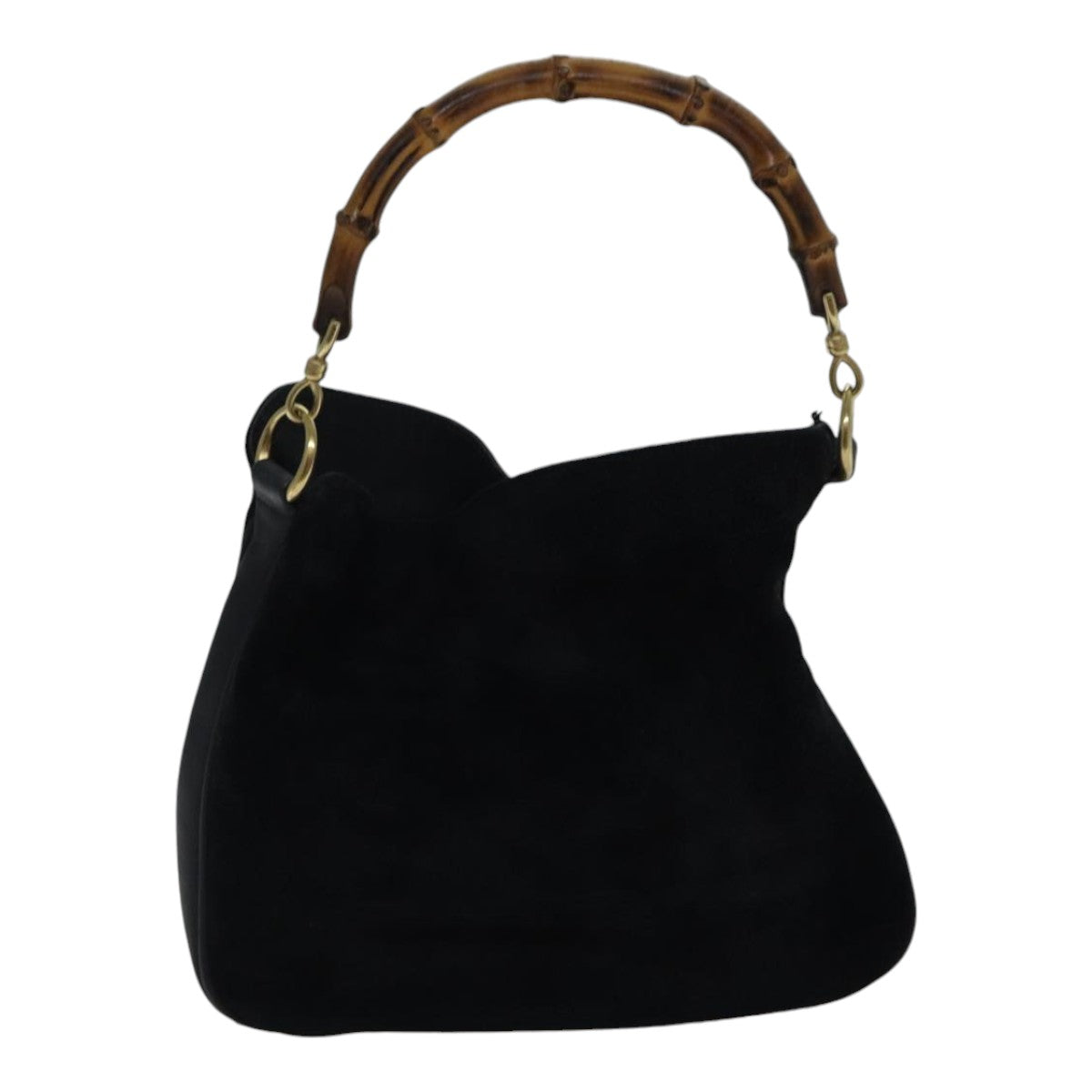 GUCCI Bamboo Hand Bag Suede 2way Black  bs17369