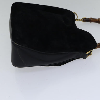 GUCCI Bamboo Hand Bag Suede 2way Black  bs17369