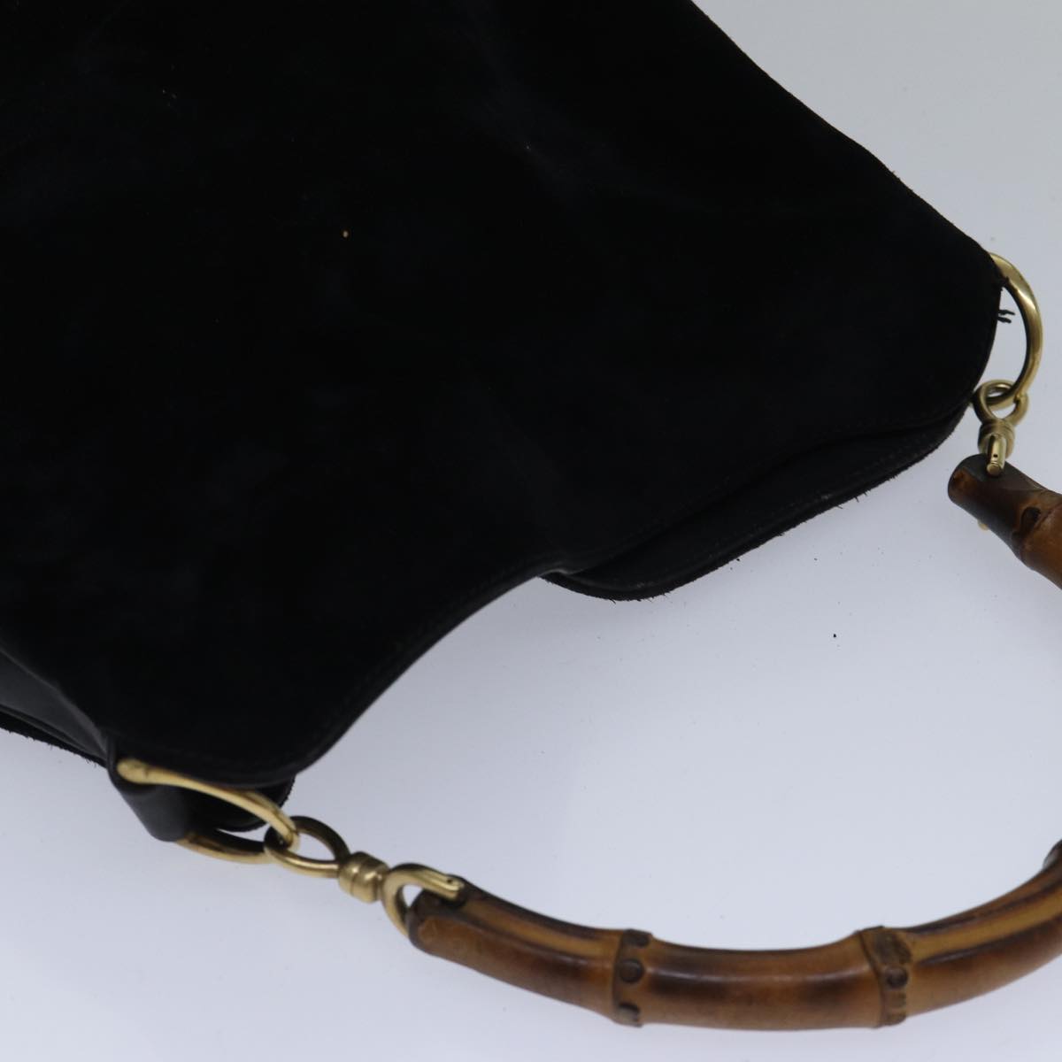 GUCCI Bamboo Hand Bag Suede 2way Black  bs17369