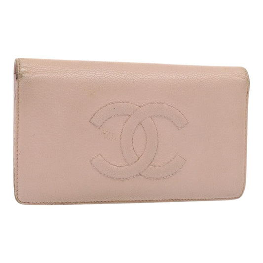 CHANEL Wallet Caviar Skin Pink Silver CC bs17427