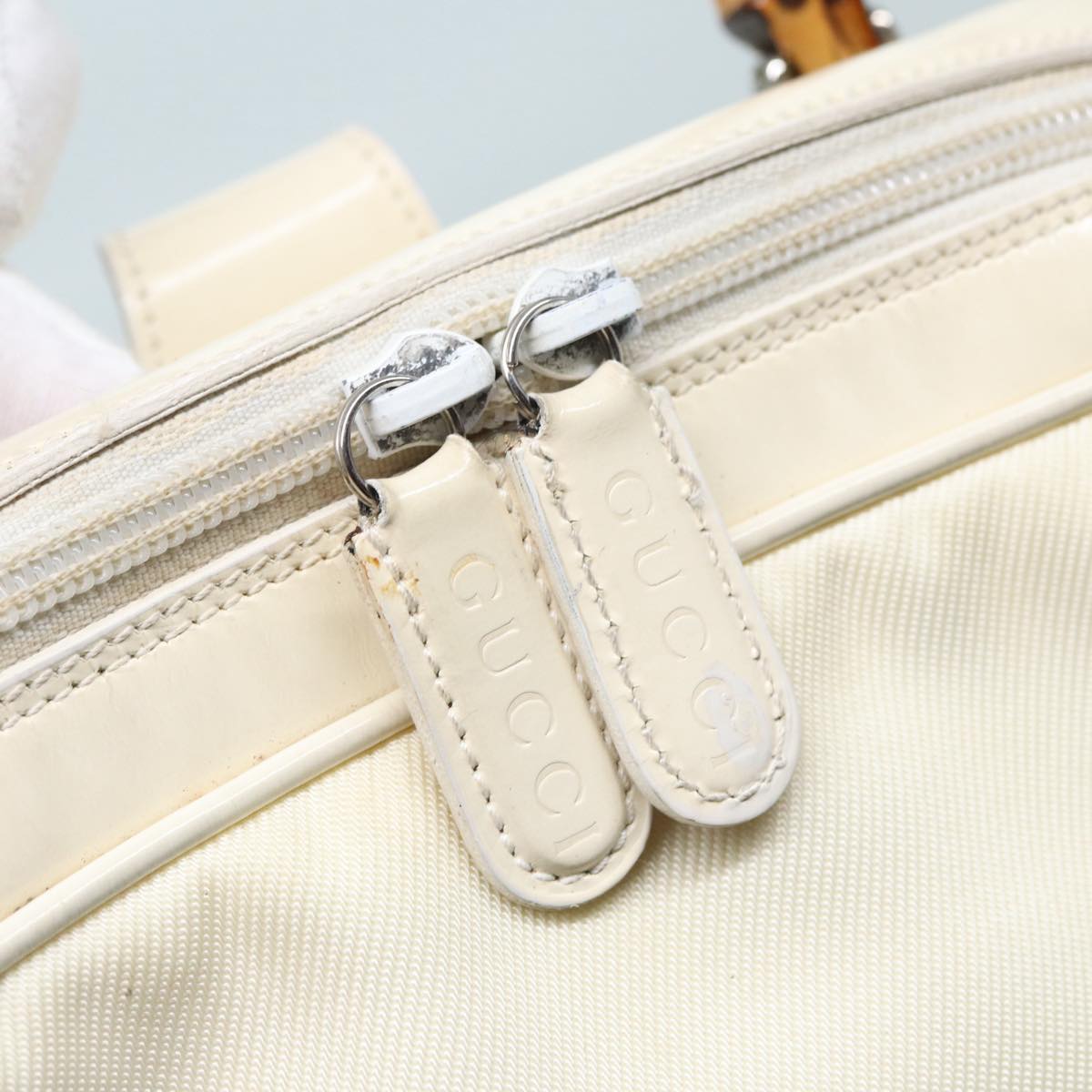 GUCCI Bamboo Shoulder Bag Nylon White Silver 003 2058 0059 5  bs17479