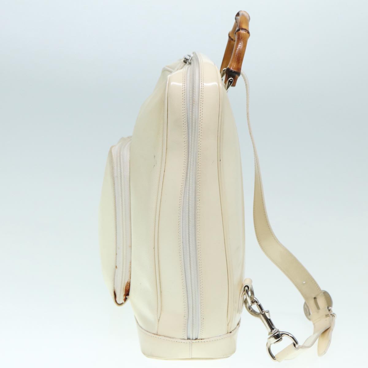 GUCCI Bamboo Shoulder Bag Nylon White Silver 003 2058 0059 5  bs17479