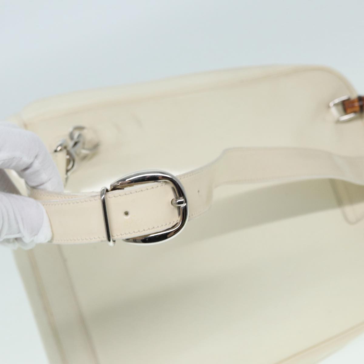 GUCCI Bamboo Shoulder Bag Nylon White Silver 003 2058 0059 5  bs17479