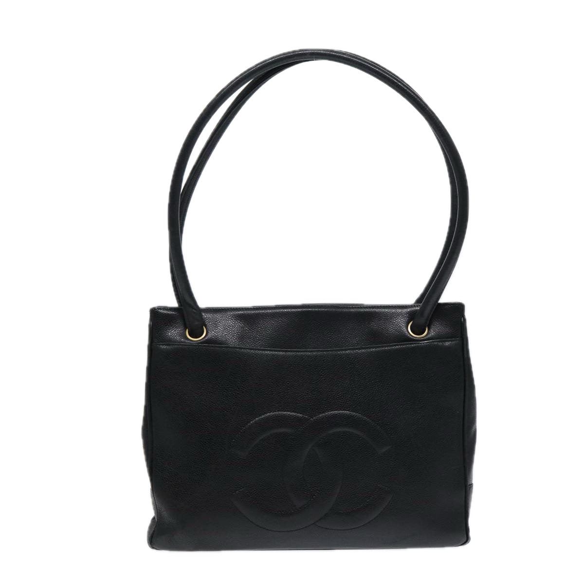 CHANEL Tote Bag Caviar Skin Black Gold CC bs17526