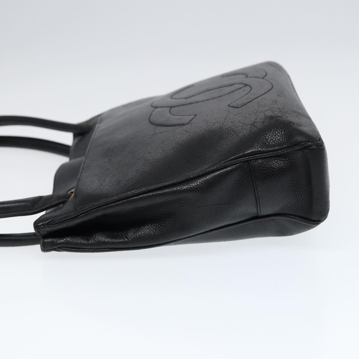 CHANEL Tote Bag Caviar Skin Black Gold CC bs17526
