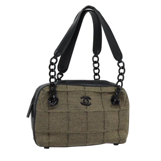 CHANEL Choco Bar Chain Hand Bag Cotton Gray CC bs17534