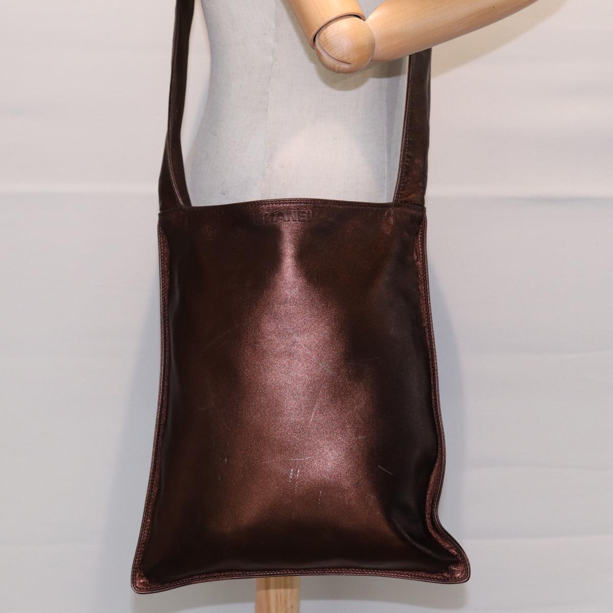 CHANEL Shoulder Bag Leather Bronze Gold CC bs17616