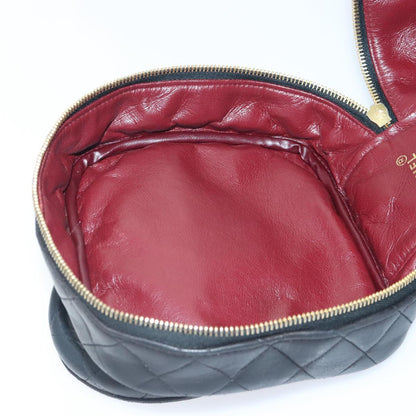 CHANEL Vanity Cosmetic Pouch Lamb Skin Black Gold CC bs17658