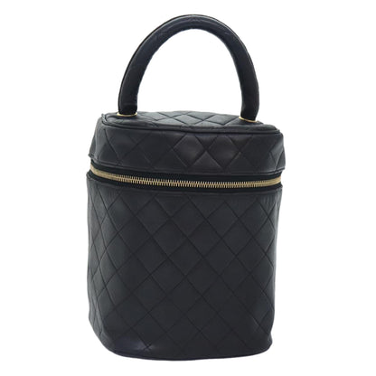 CHANEL Vanity Cosmetic Pouch Lamb Skin Black Gold CC bs17658