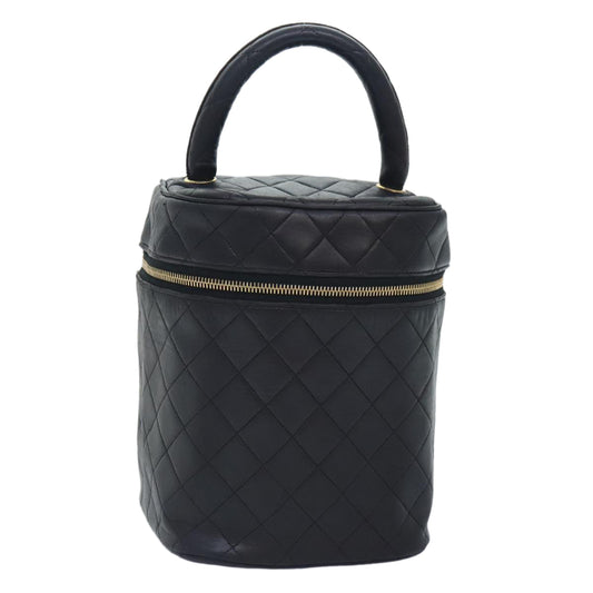 CHANEL Vanity Cosmetic Pouch Lamb Skin Black Gold CC bs17658