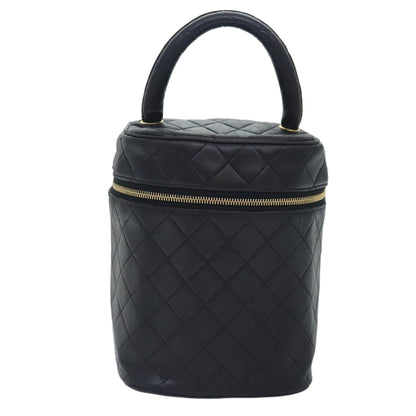 CHANEL Vanity Cosmetic Pouch Lamb Skin Black Gold CC bs17658