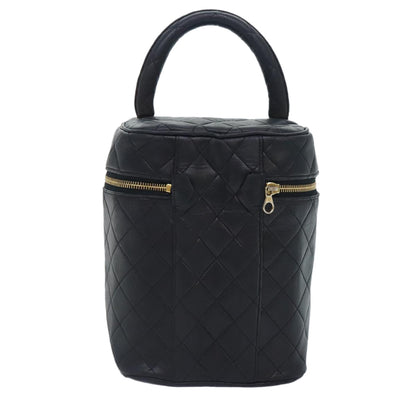 CHANEL Vanity Cosmetic Pouch Lamb Skin Black Gold CC bs17658