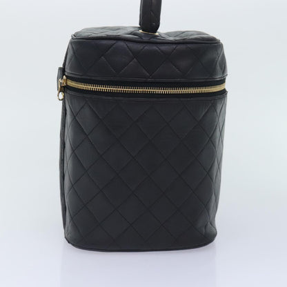 CHANEL Vanity Cosmetic Pouch Lamb Skin Black Gold CC bs17658