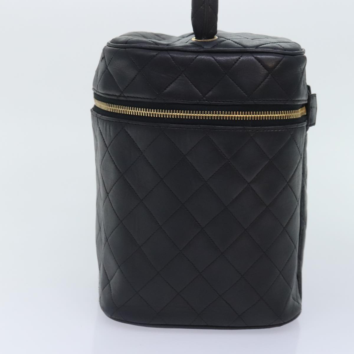 CHANEL Vanity Cosmetic Pouch Lamb Skin Black Gold CC bs17658