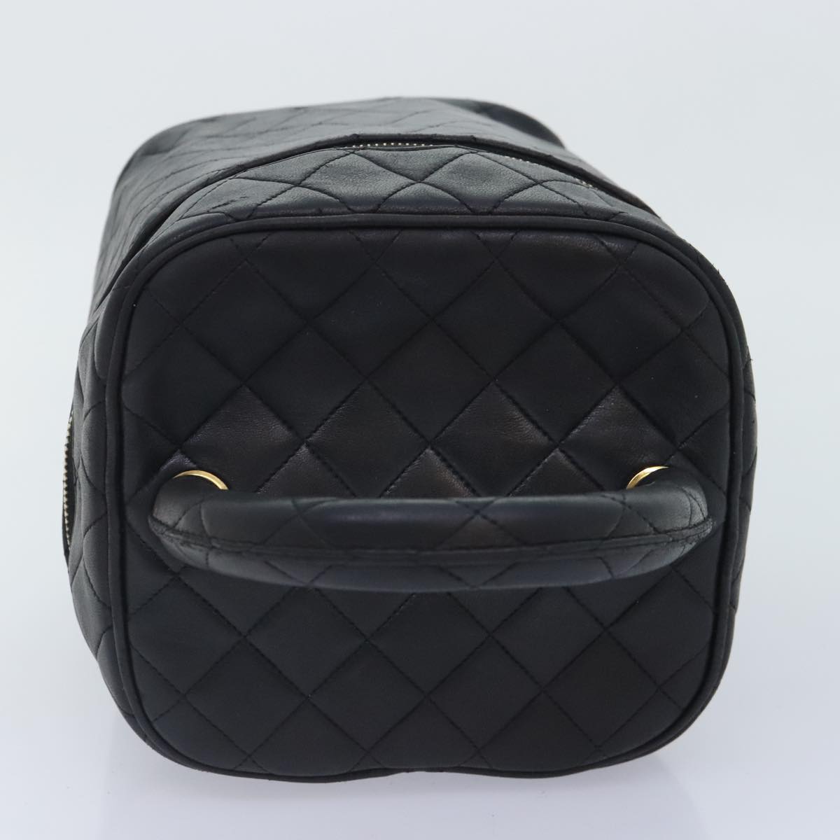 CHANEL Vanity Cosmetic Pouch Lamb Skin Black Gold CC bs17658