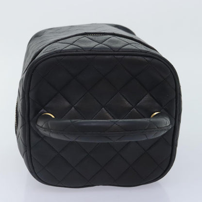CHANEL Vanity Cosmetic Pouch Lamb Skin Black Gold CC bs17658