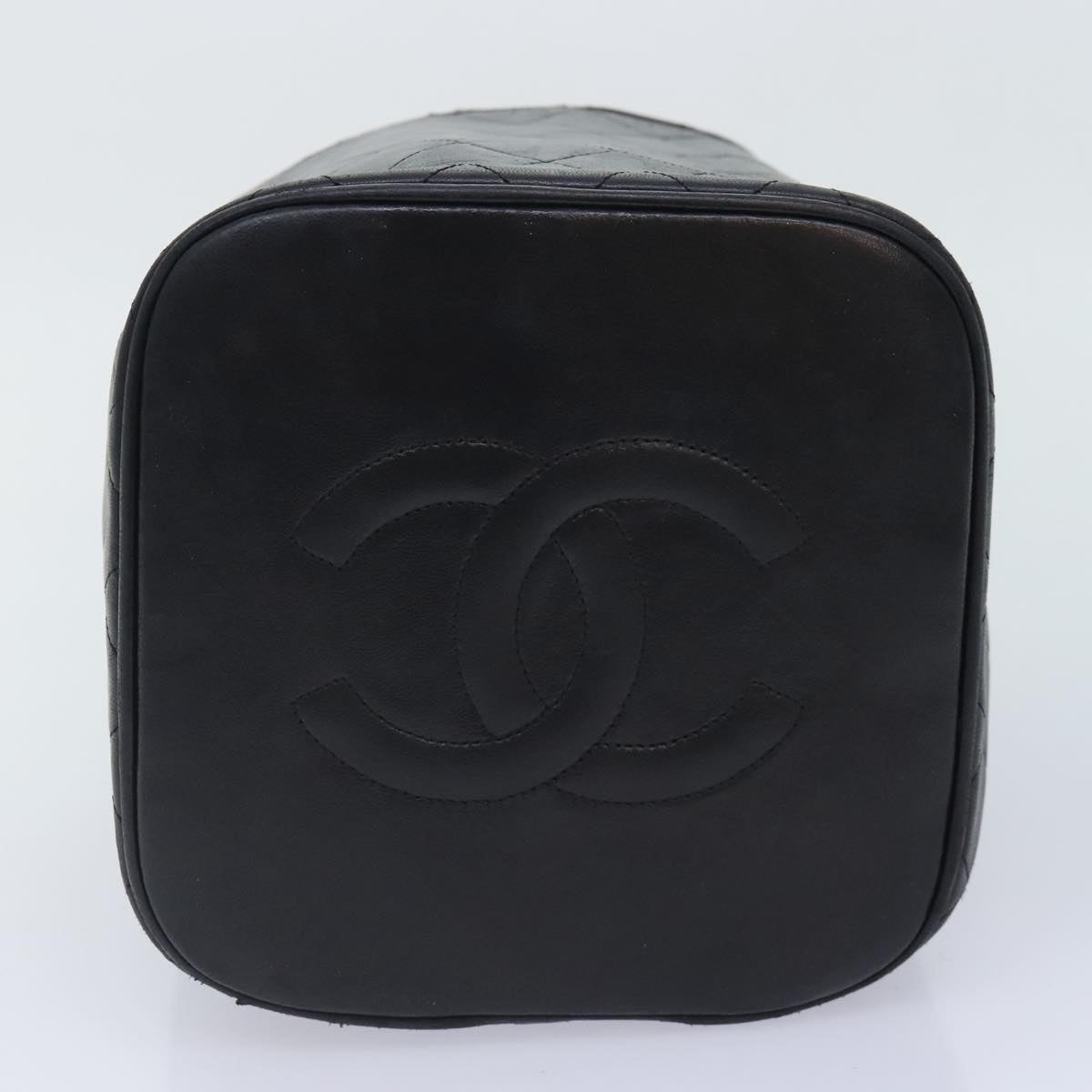 CHANEL Vanity Cosmetic Pouch Lamb Skin Black Gold CC bs17658